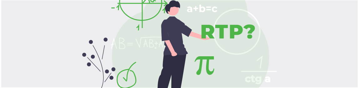 A person with their palm face up with “RTP?” hovering over their hand. Behind them symbols/images of mathematical equations.