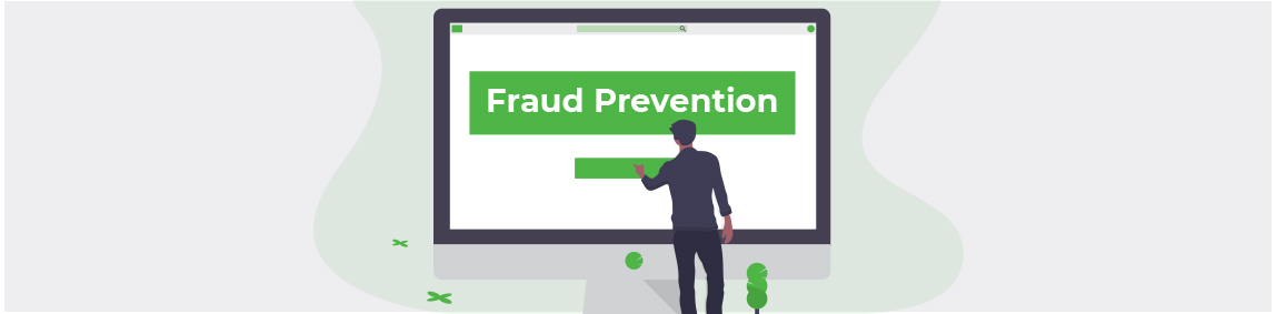 The words “Fraud Prevention” stamped across a computer screen.  